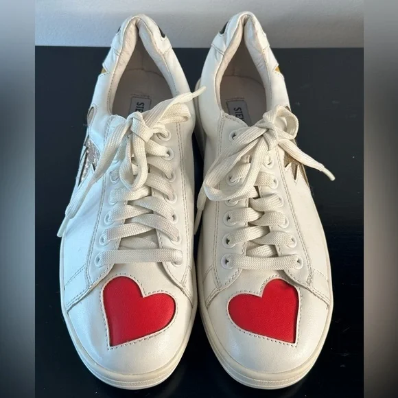 Steve Madden White Limit Leather Sneaker - Women Size-7 1/2 - Picture 3 of 8